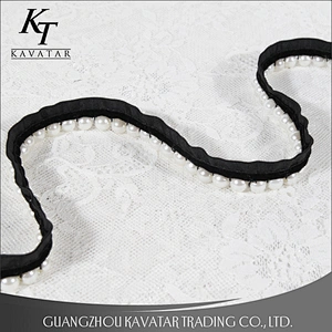 White Pearl Lace Decoration Ribbon Polyester Beaded Trim For Dress