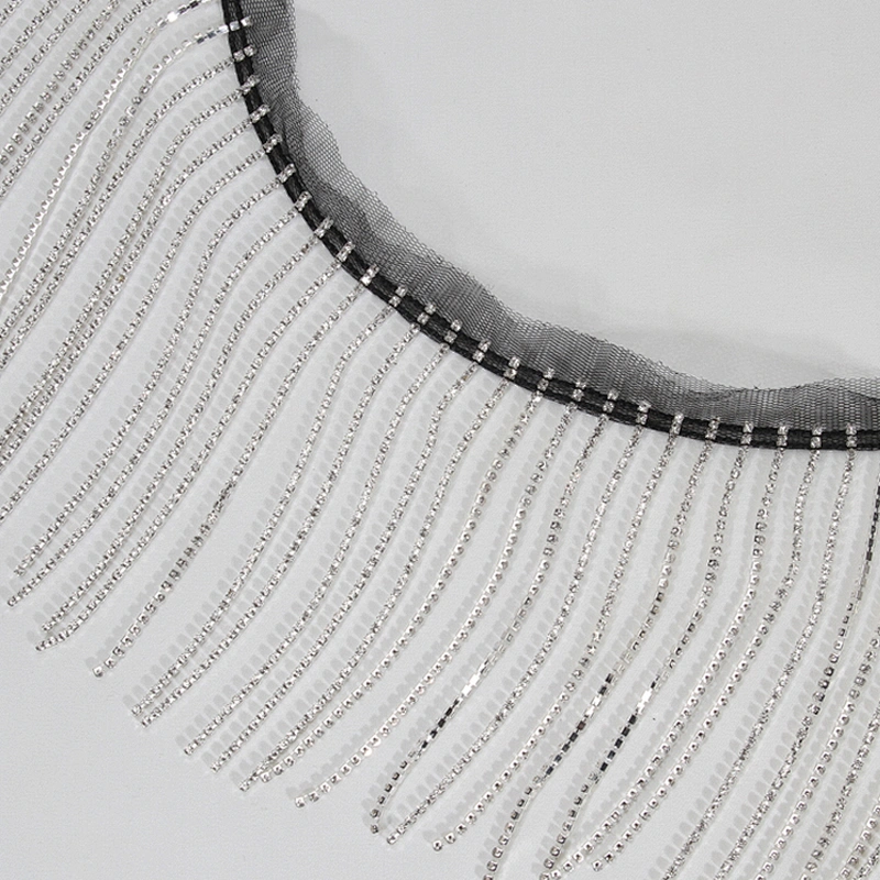 Wholesale Black Polyester Strips Accessories Rhinestone Fringe Tassel Trim for Dress Decoration