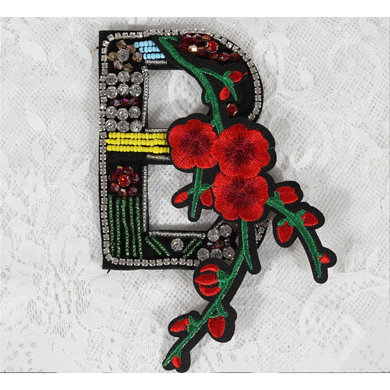 Wholesale High Quality Bird Flower Rhinestone Large Embroidery Letter Logo beaded Patches For Clothes Jacket