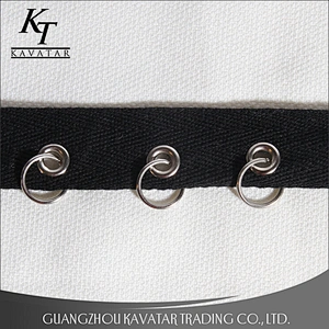 Fashion herringbone style polyester eyelet with iron hoop lace trim for garment,bags,hat,shoe