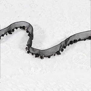 Wholesale beaded mesh lace trim with Copper rhinestone claw