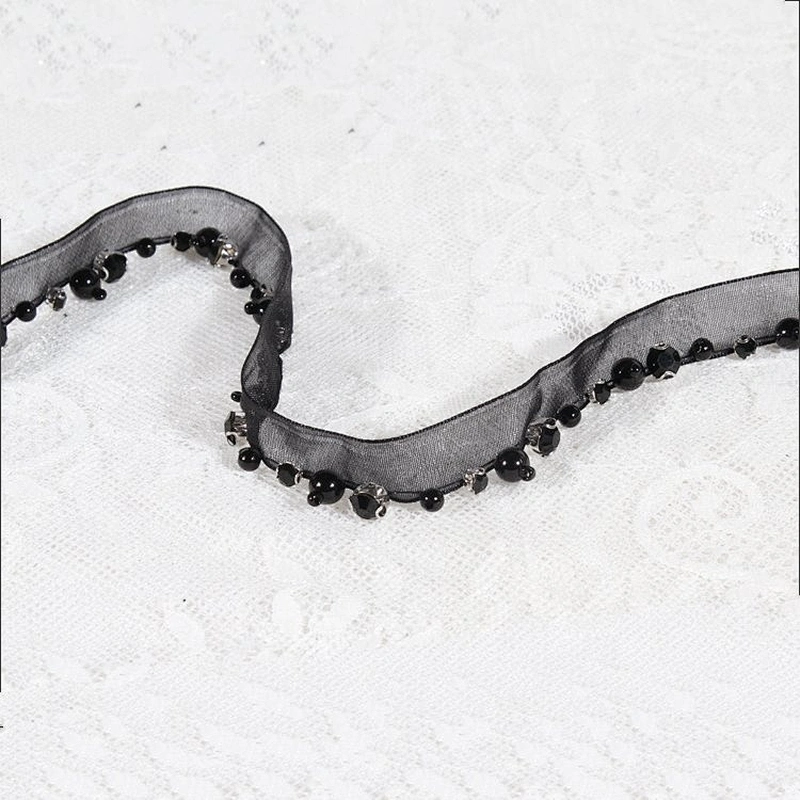 Wholesale beaded mesh lace trim with Copper rhinestone claw
