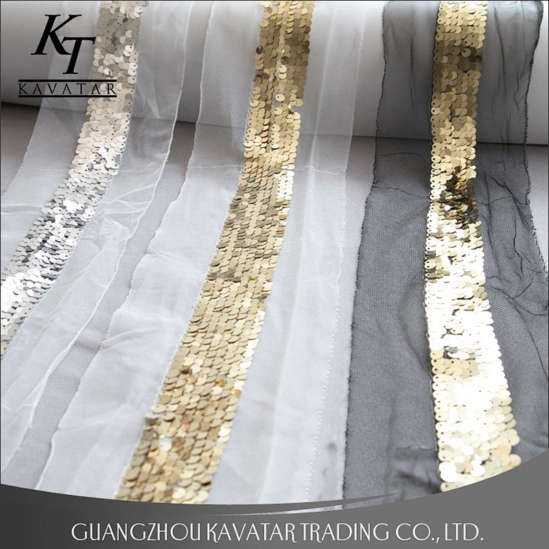 Fashionable Embroidery Sequin Mesh Lace Ribbon Trim For Garment