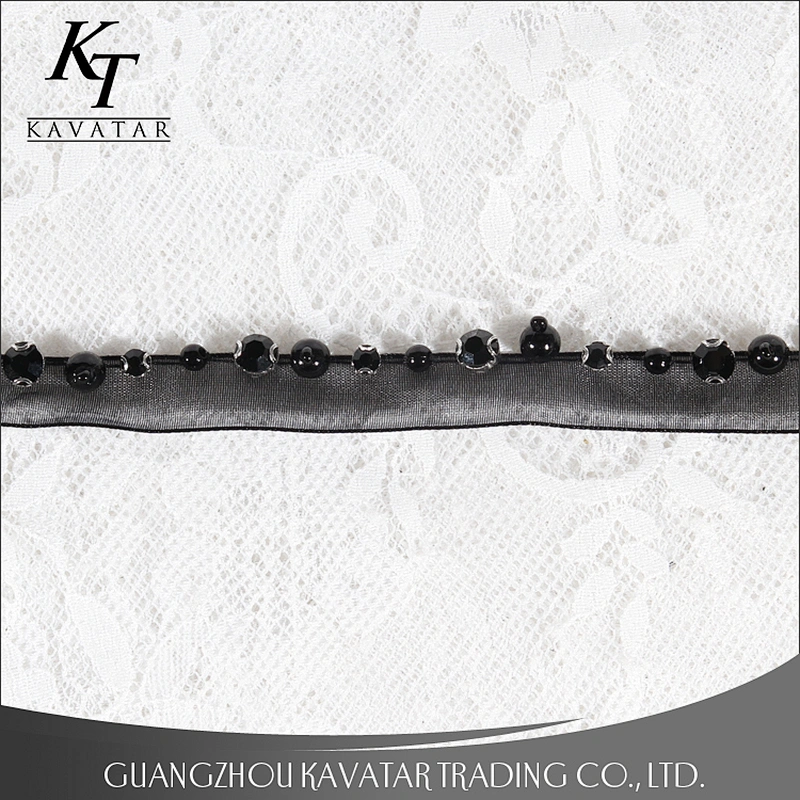 Wholesale beaded mesh lace trim with Copper rhinestone claw