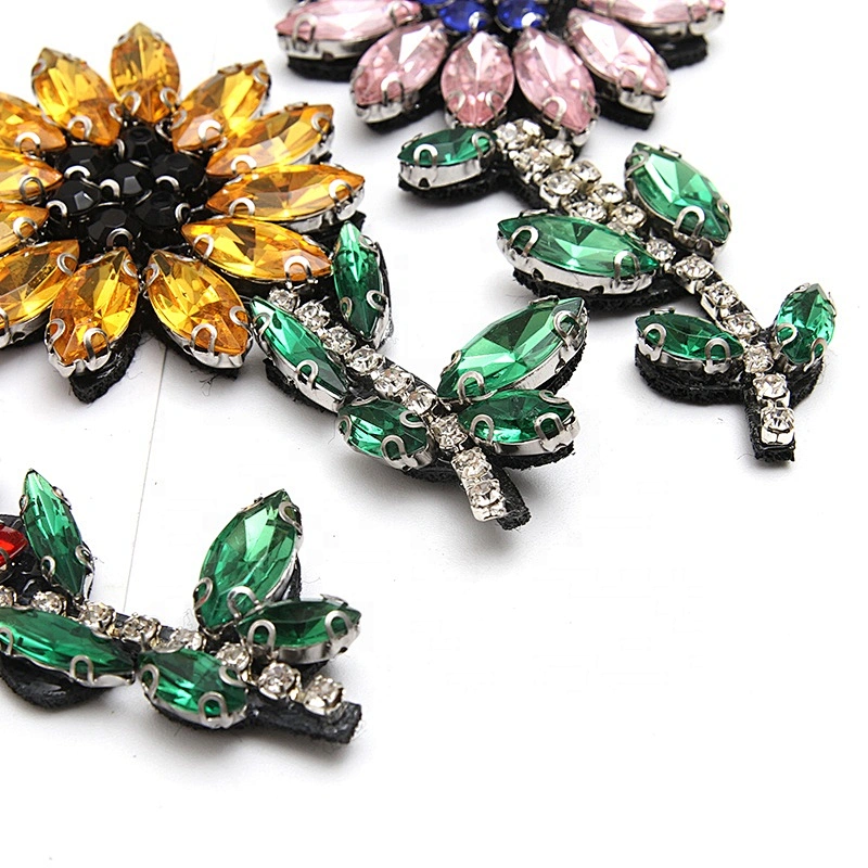Christmas Cherry Flower Decorative Sew on Rhinestone Beaded Patches Wholesale patches for clothing