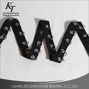 Fashion herringbone style polyester eyelet with iron hoop lace trim for garment,bags,hat,shoe