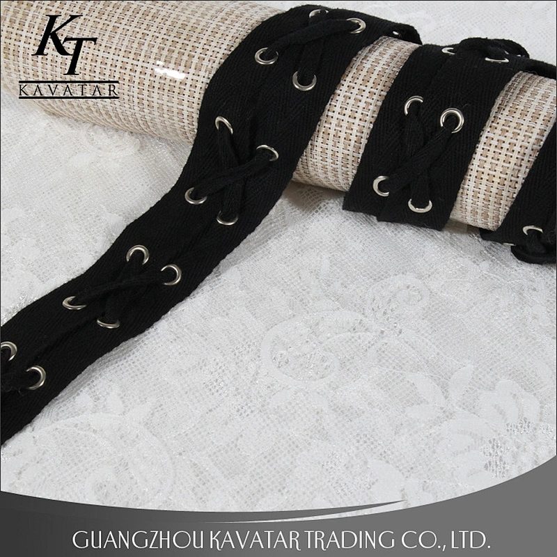 Kavatar Black Grommet Black Cotton Drawcord Tape Eyelet Trim
