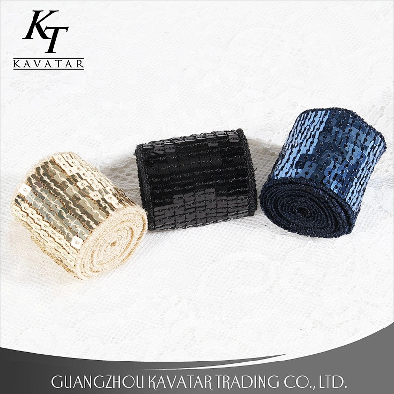 Blue Black Gold Sequin Decorative Ribbon For Garment