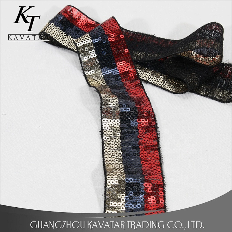 Kavatar Custom Exquisite High Quality Sequin Trim Decoration Ribbon With Sequin