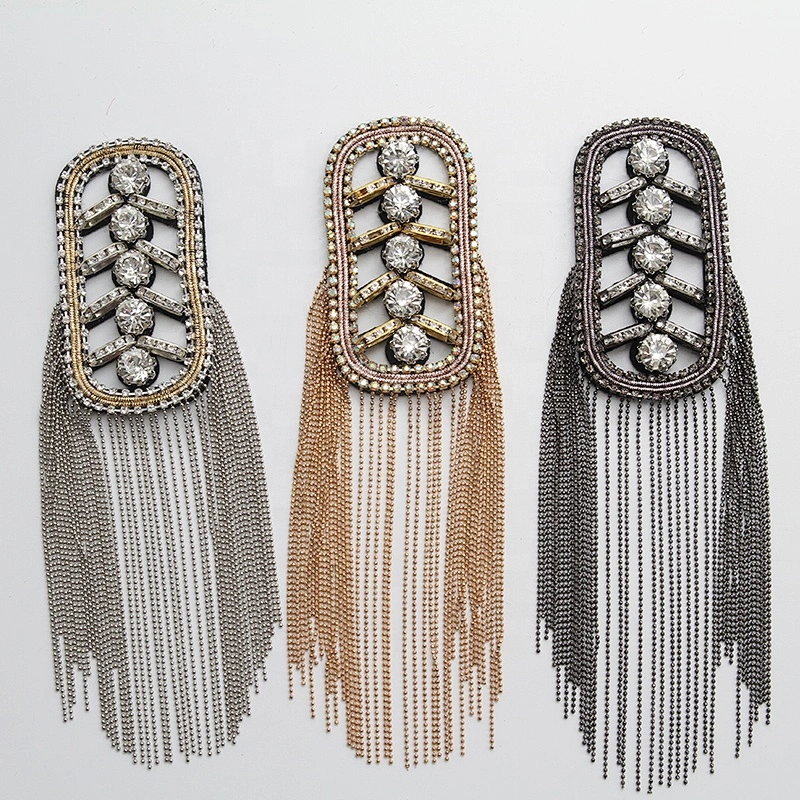 Factory beaded rhinestone applique Shoulder Badge sew on Beaded Patches rhinestone patches for clothing