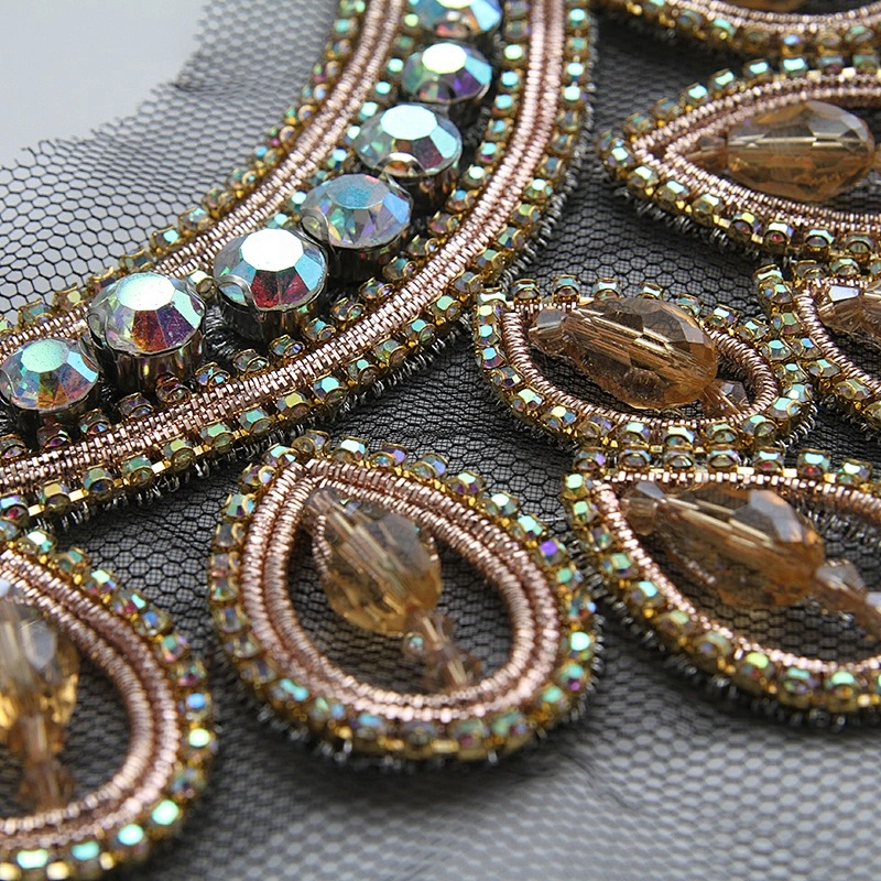 Sew on necklace  Indian silk handmade necklace rhinestone beaded big patches for clothing patches  3D