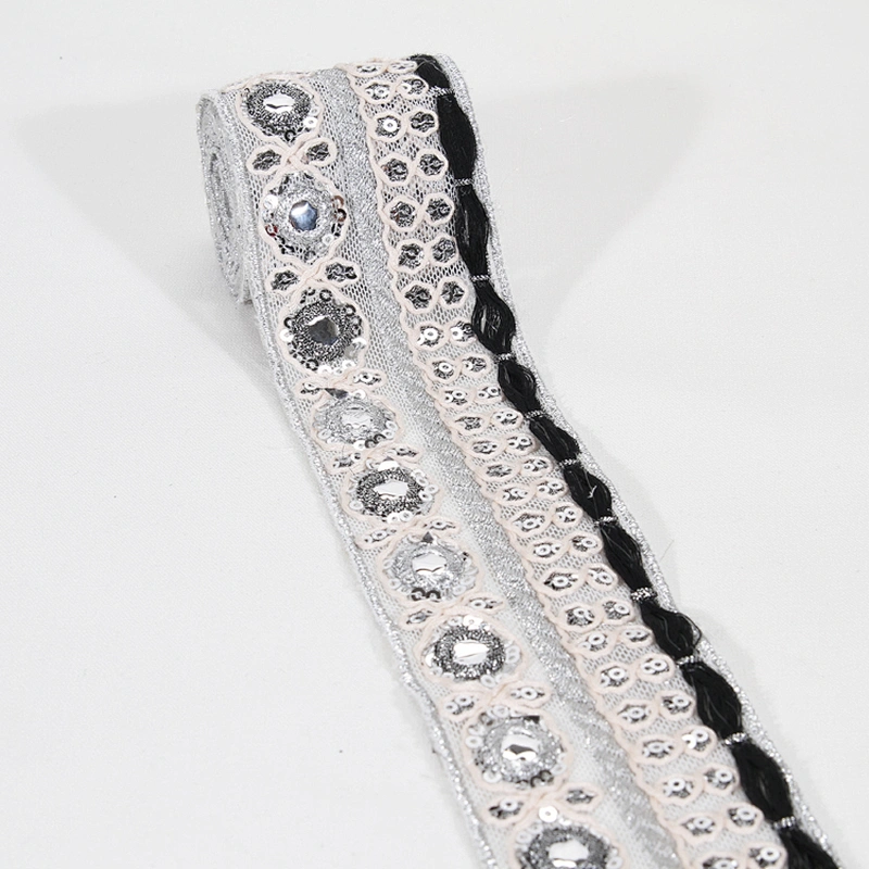 Custom Handmade Sequin Beaded Mesh Tape Embroidery Border Lace Trim for Dresses Clothes