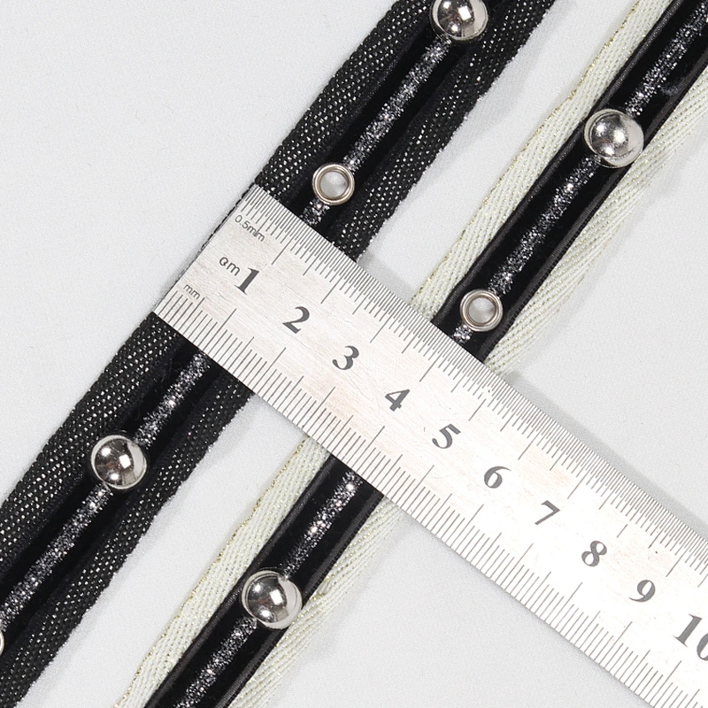 Wholesale white copper bead eyelet  trim tape with stud Design lace trims