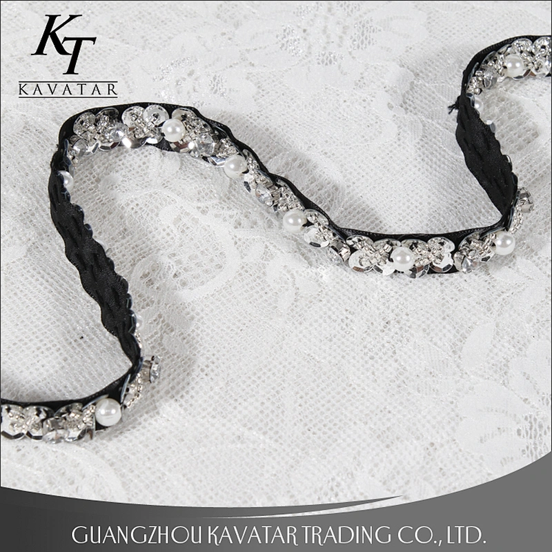 Top quality Crystal Chain Lace Trimming Colorful Round Beads and sequin trim Setting Sew on Trim for Dress Decoration