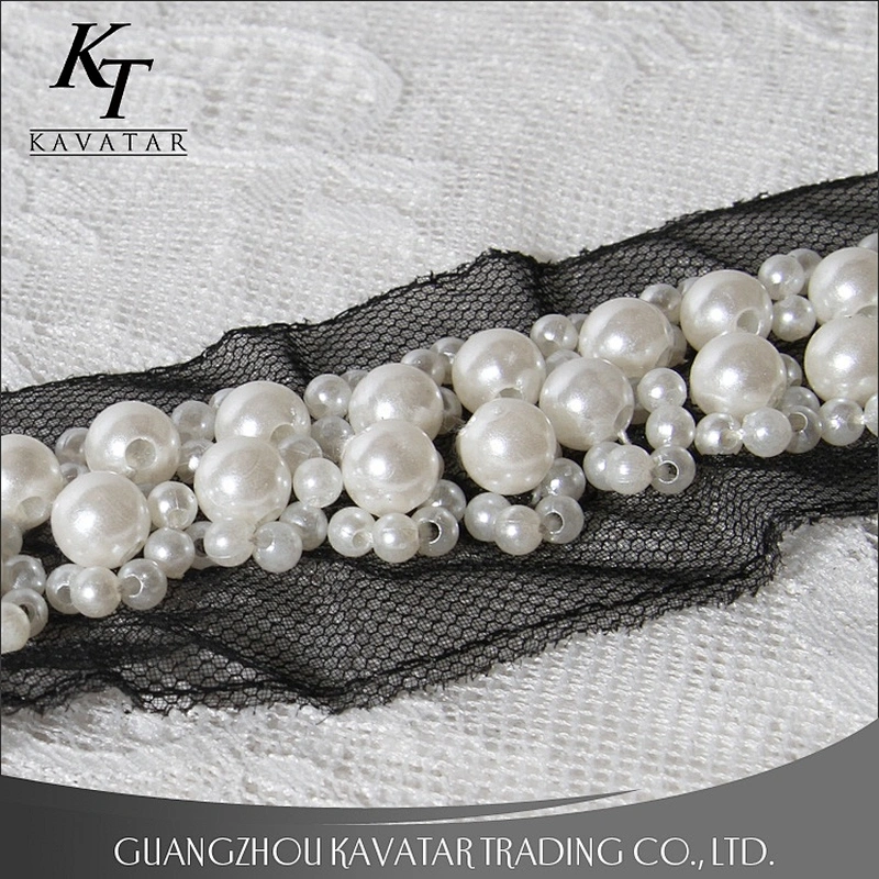 Kavatar Strung Together Sew On Mesh Beads Cyrstal Rhinestone Pearl Lace Trim