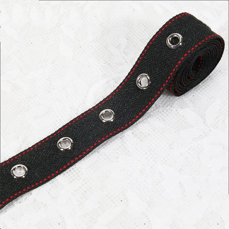 2017 new style red border eyelet lace trims for decorate jeans