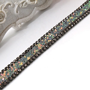 1cm hot fix tape with rhinestone hot fix trimming chain glitter trim for DIY garment dresses