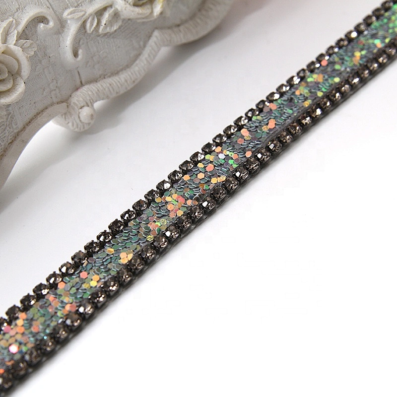 1cm hot fix tape with rhinestone hot fix trimming chain glitter trim for DIY garment dresses