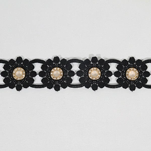 High Quality Fashion Design Black Gold Color Accessories Eyelet Flower lace trim For Clothes