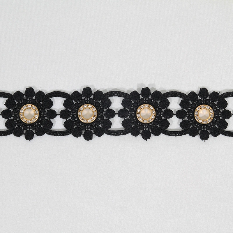 High Quality Fashion Design Black Gold Color Accessories Eyelet Flower lace trim For Clothes