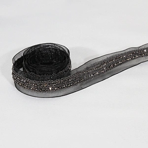 Decorative 2cm Black Copper Coated Rhinestone Beaded Mesh Lace Trim