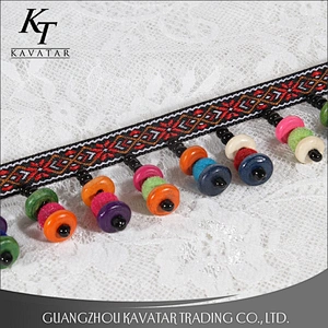 Kavatar Cheap Colorful Ribbon Manual Beaded Long Fringe Lace Trim