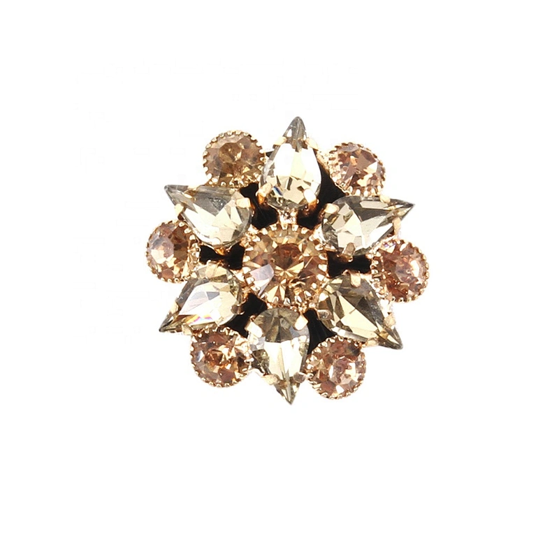 Kavatar Wholesale Crystal Glass Blue kavatar Gold Rhinestone Button For Garment Accessories