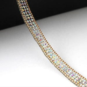 Kavatar Hot fix trimming rhinestone chain hot fix tape Copper bead rhinestone transfer tape iron trimming