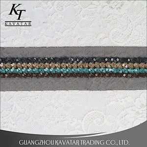 Wholesale Four Rows Sequins Trim Sew On Black Mesh For Decorative Dress