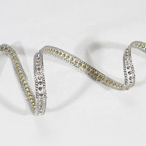 Kavatar 5mm Crystal Rhinestone Beaded Hot Fix Transfer Rhinestone Fringe Trim