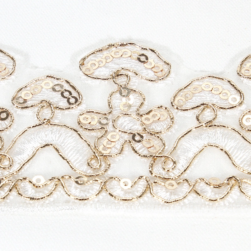 Wholesale Designed Golden Sequin Mesh Edge Lace for Dress Garment Accessories