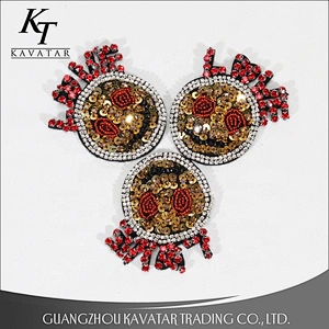 Fashion Round Gold Sequin Bead Applique With Rhinestone For Clothes Patches