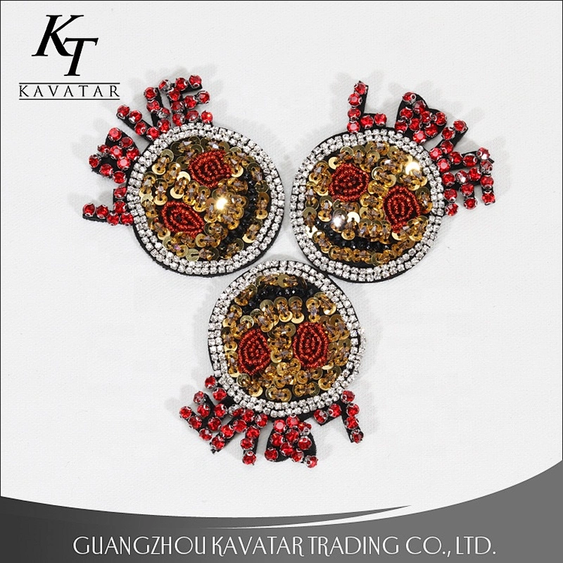 Fashion Round Gold Sequin Bead Applique With Rhinestone For Clothes Patches