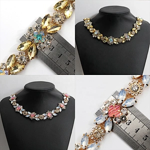 Kavatar Wholesale Gold Rhinestone Chain Trim Necklace