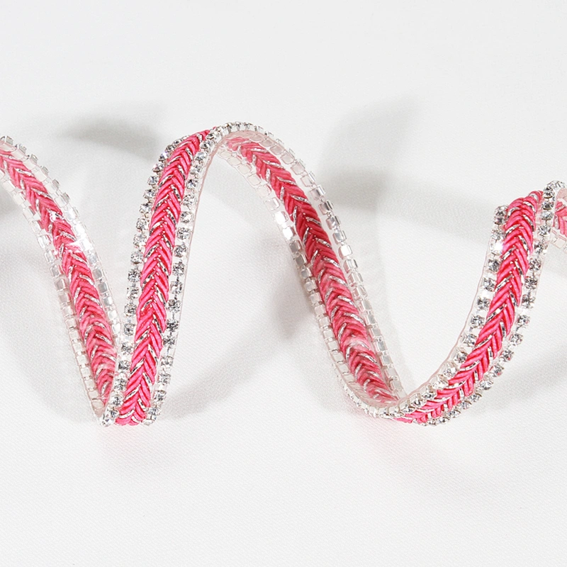 1cm Beautiful Multicolor Rhinestone Edged Hotfix Transfer Bullion Herringbone Webbing Tape
