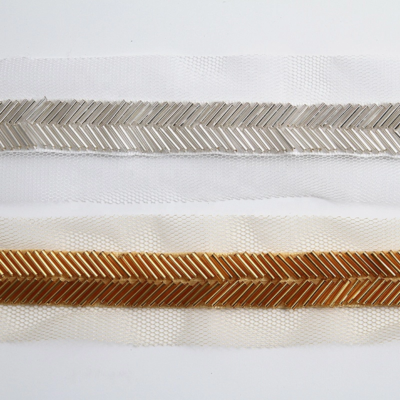 Gold and crystal white handmade sewing bead ribbon trimmings for garment