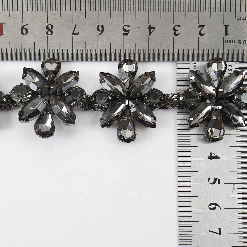 Flower Shape Crystal AB Red Black Rhinestone Chain Trims Costume Applique Sewing Craft Wholesale