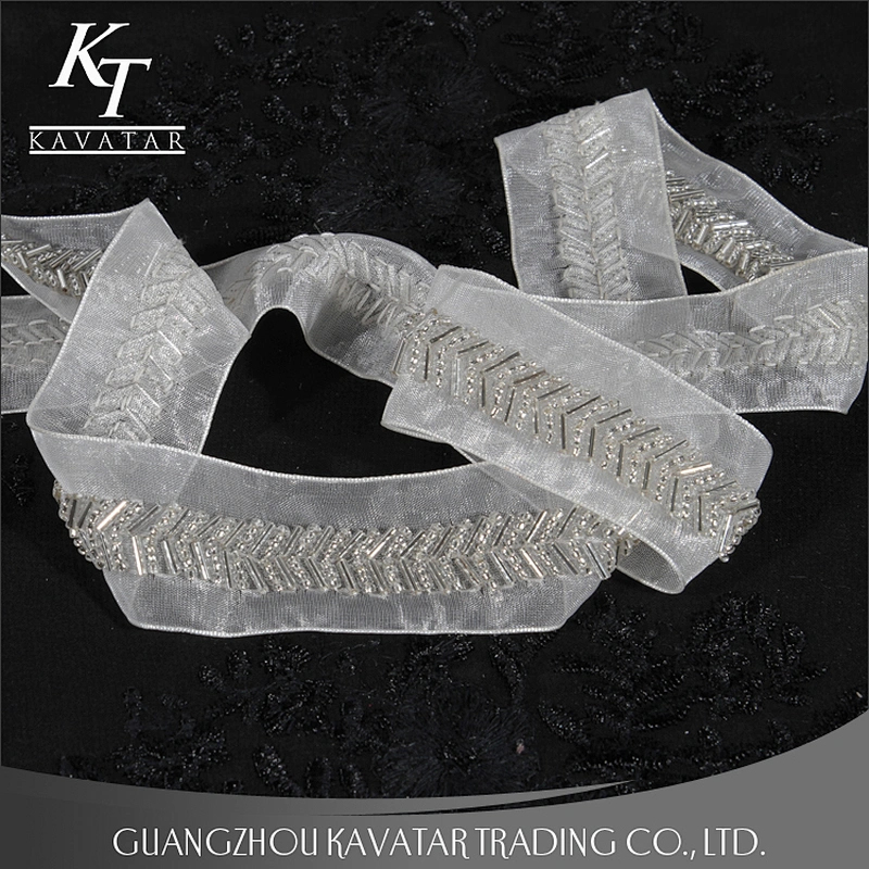 Handmade Beaded Sewing Lace Trims Mesh Ribbon For Wedding Dress Decoration