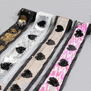 Double face different color sequin trim with motif