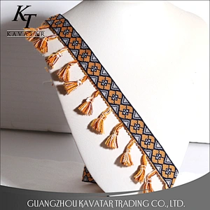 Fashion Design Golden Yellow Tassel Fringe Lace Trimming