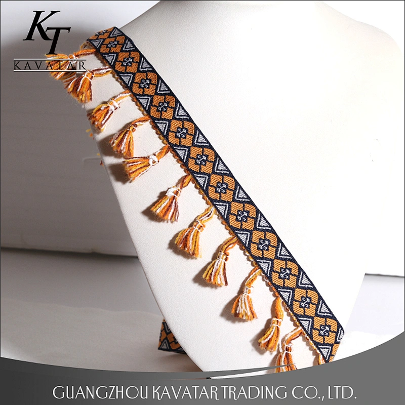 Fashion Design Golden Yellow Tassel Fringe Lace Trimming