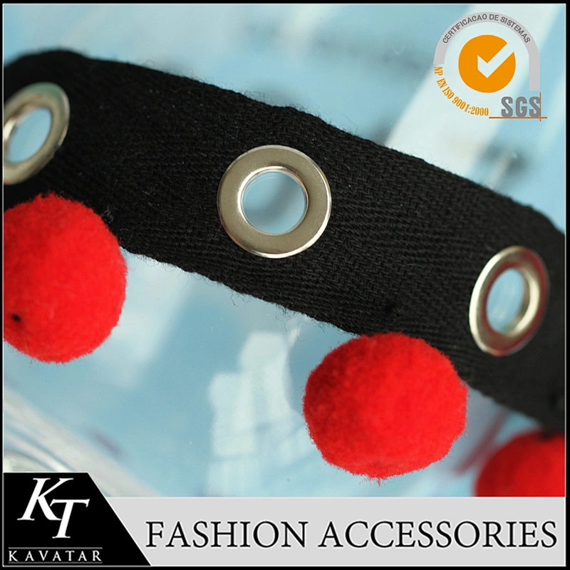 Latest design lace trimming pom pom trim with Copper eyelet for dress