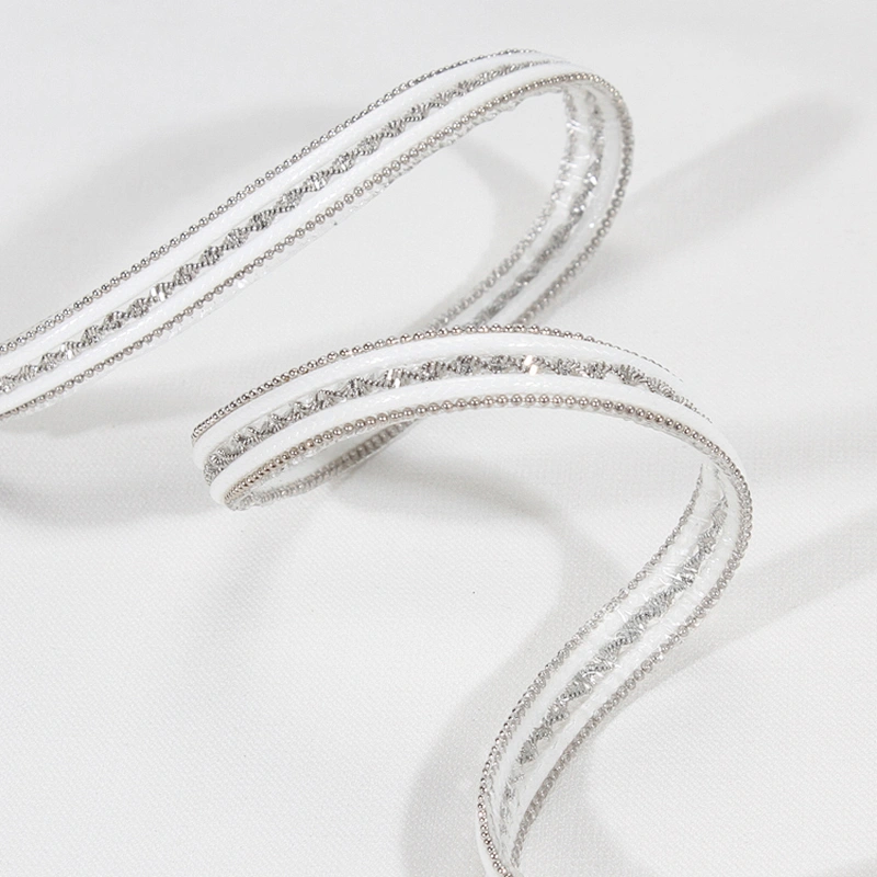 Wholesale 1cm Copper Chain Beaded Hotfix Trim with White Strips