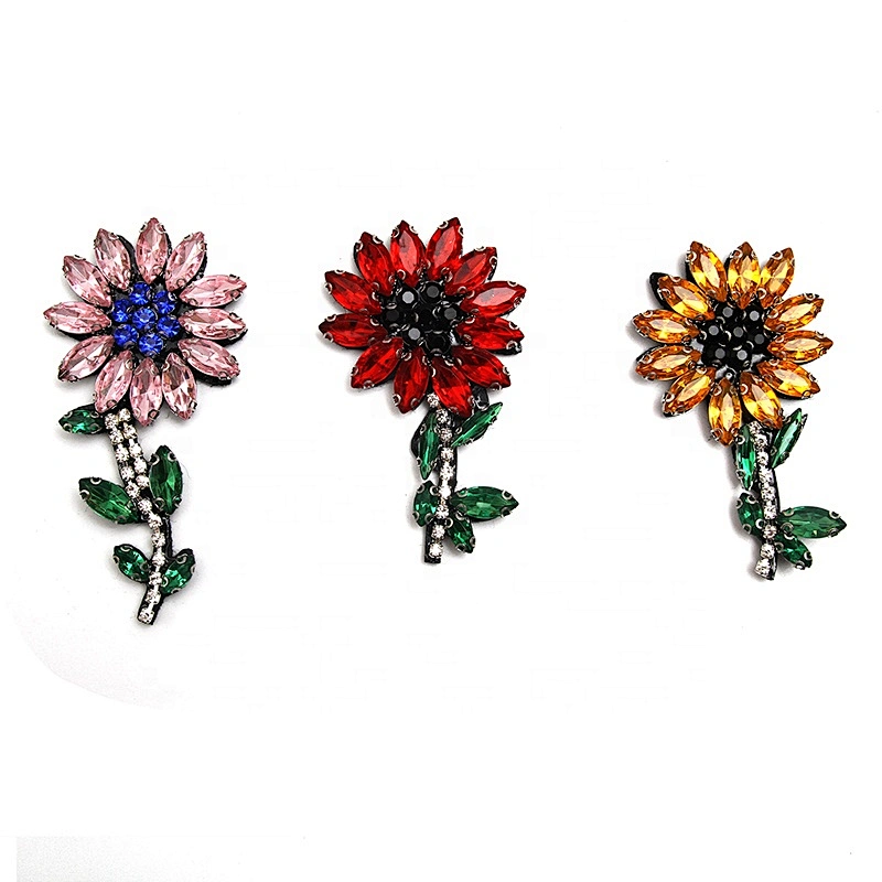 Christmas Cherry Flower Decorative Sew on Rhinestone Beaded Patches Wholesale patches for clothing