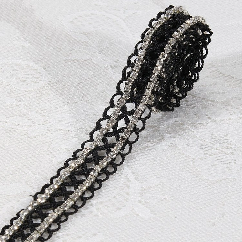 Crystal Beaded Polyester Eyelet Lace Trim