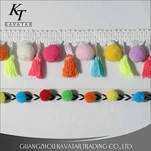 Fashion Colorful Balls Lace trimming pompom Trim For Garment