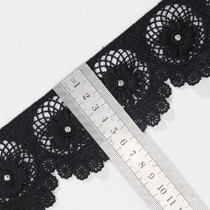 Good quality black eyelet lace flower trim manufacturer