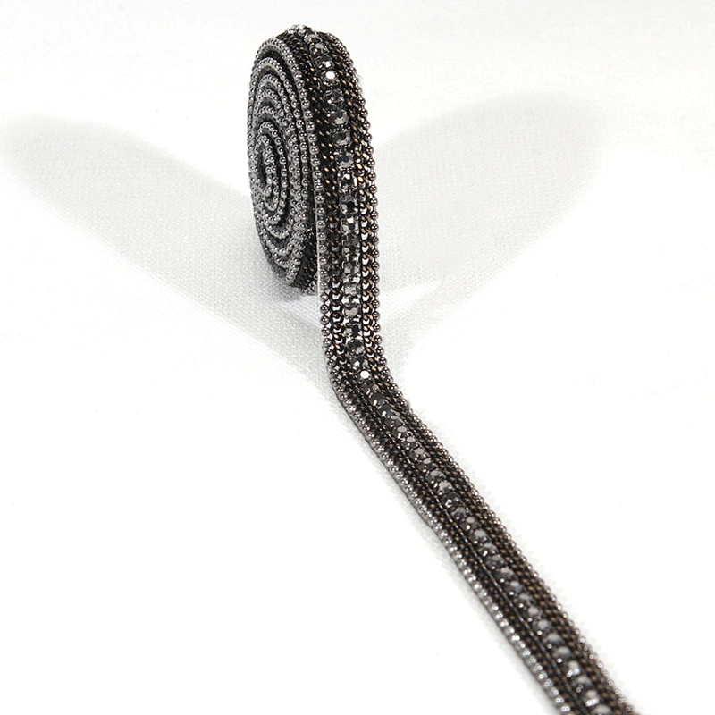 Wholesale Black Chained Rhinestone Hot Fix Trimming with Accessories Beads