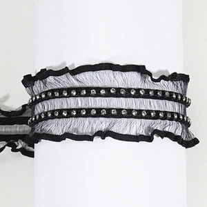 Wholesale Rhinestone Beaded Ruffled Chiffon Lace Trim for Women Garments
