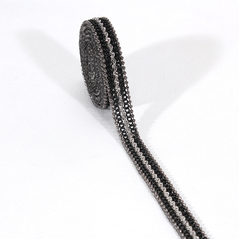 Wholesale Custom Iron On Black Accessories Chain Beaded Hot Fix Trim